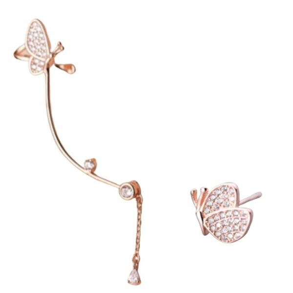 925 Sterling Butterfly Drop Earrings in Rose Gold